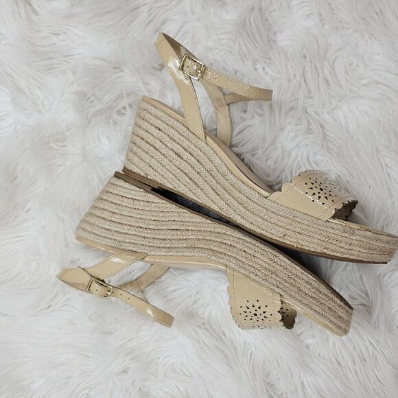 Kate Spade Espadrilles Wedge Mennie Sandals Size 8.5 Beige Floral Patent Leather - Picture 6 of 8